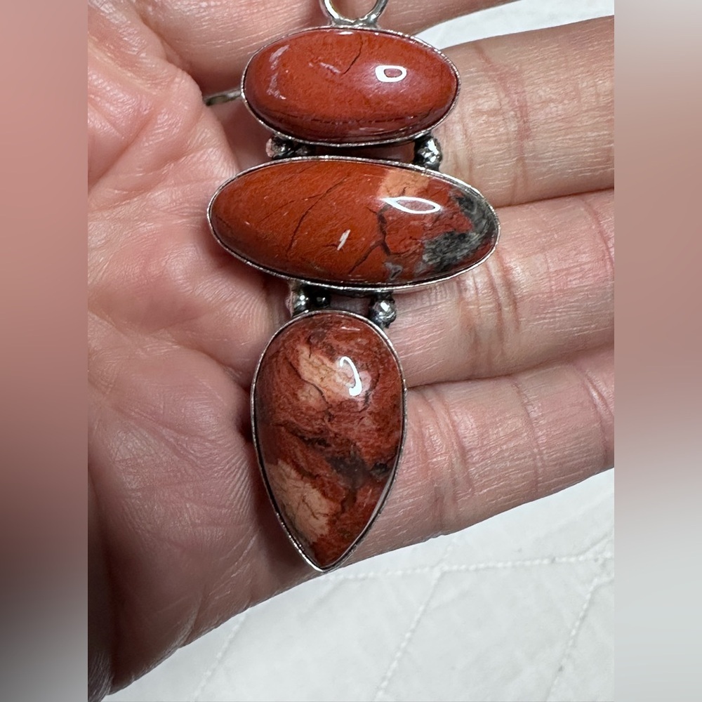 Artisan Handcrafted RED BRECCIATED JASPER Pendant Necklace Coins Up Cycled OOAK - Picture 7 of 16